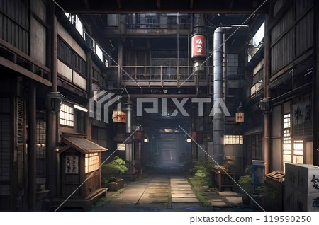 Game background: A backstreet view of the tenement houses in a modern downtown area of Japan 119590250