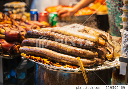 Seoul Gwangjang Market Street Food Sundae (sausage) Seoul Gwangjang Market Street Food Sundae (sausage) 119590469