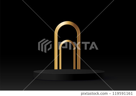 Luxury black cylinder podium with golden arch Luxury black cylinder podium with golden arch 119591161