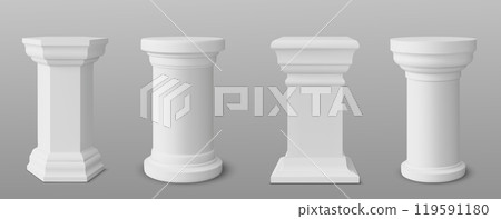 Square, hexagon and round white columns podium Square, hexagon and round white columns podium 119591180
