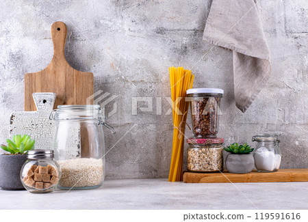 Kitchen counter top with cutting board 119591616