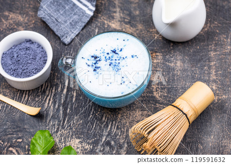 Blue matcha latte with milk Blue matcha latte with milk 119591632