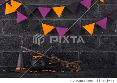 Halloween background with witches hat Halloween background with witches hat 119591673