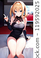 A girl in a maid outfit sitting on a sofa 119592025