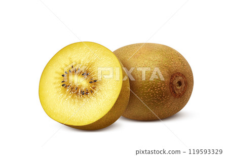 Gold kiwi illustration realistic white background Gold kiwi illustration realistic white background 119593329