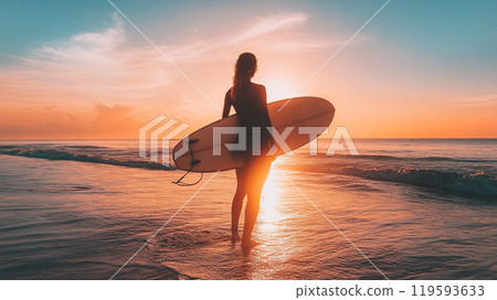 Surfer floating in the orange sea Surfer floating in the orange sea 119593633