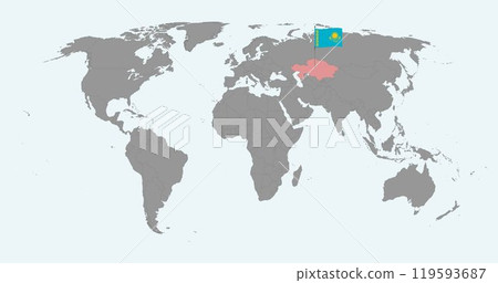 Pin map with Kazakhstan flag on world map. Vector illustration. Pin map with Kazakhstan flag on world map. Vector illustration. 119593687