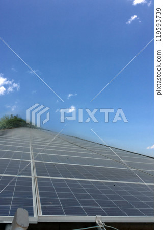 Photovoltaic panel, new technology to store and use the power from the nature with human life, sustainable energy and environmental friend concept. 119593739