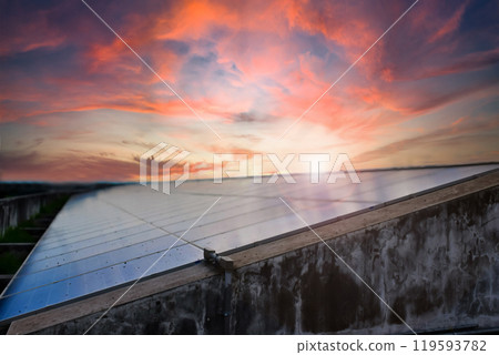 Photovoltaic panel, new technology to store and use the power from the nature with human life, sustainable energy and environmental friend concept. 119593782