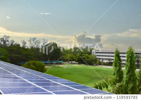 Photovoltaic panel, new technology to store and use the power from the nature with human life, sustainable energy and environmental friend concept. Photovoltaic panel, new technology to store and use the power from the nature with human life, sustainable energy and environmental friend concept. 119593785
