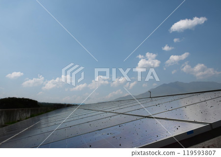 Photovoltaic panel, new technology to store and use the power from the nature with human life, sustainable energy and environmental friend concept. 119593807