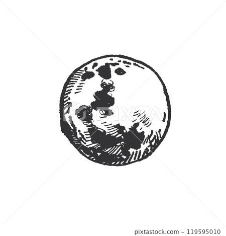 Moon, full moon disk hand drawn with ink and transferred to vector. Halloween illustration. Suitable for printing in astronomy books, magazines, for postcards and invitations. Moon, full moon disk hand drawn with ink and transferred to vector. Halloween illustration. Suitable for printing in astronomy books, magazines, for postcards and invitations. 119595010