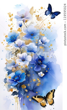 the concept of flowers and butterflies depicted in a watercolor style 119595024