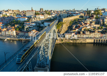 Porto City, Douro River and Dom Luis Bridge I with Trams in Morning Porto City, Douro River and Dom Luis Bridge I with Trams in Morning 119595137