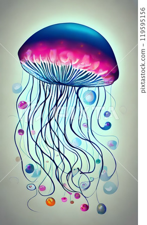 a jellyfish with many bubbles and bubbles on it's head 119595156