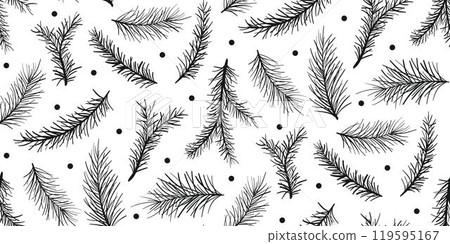 Spruce branches seamless pattern doodle sketch style 119595167