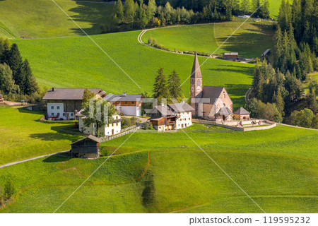 St. Magdalena church in Dolomites, Italy 119595232