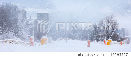 Bansko, Bulgaria Winter panorama, snow mountains 119595237