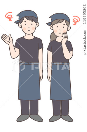 Full-body illustration of a restaurant staff member with worries Full-body illustration of a restaurant staff member with worries 119595868