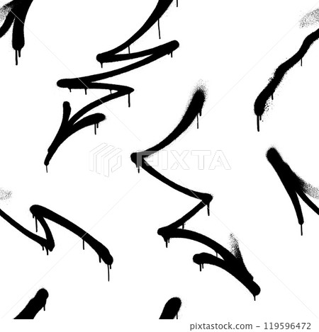 Seamless pattern of sprayed graffiti arrows with overspray in black over white. Vector illustration template 119596472