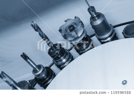 The various type of cutting  tool in the tool magazine. The various type of cutting  tool in the tool magazine. 119596588