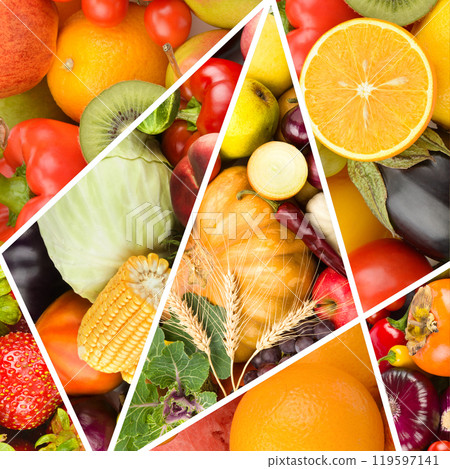 Healthy vegetables and fruit food. collage. 119597141