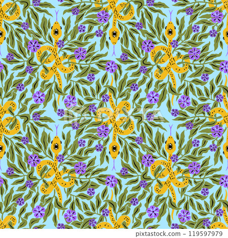 Seamless pattern with mystic floral snakes 119597979