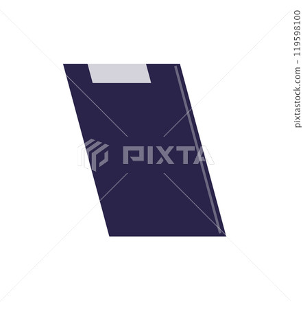 Dark-colored closed notebook with a white label on its cover against a white background. Ideal for education, office work, writing, organization, planning 119598100