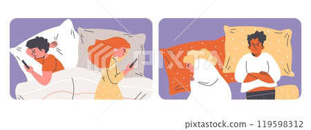 Vector set of a man and a woman facing conflict in a relationship Vector set of a man and a woman facing conflict in a relationship 119598312
