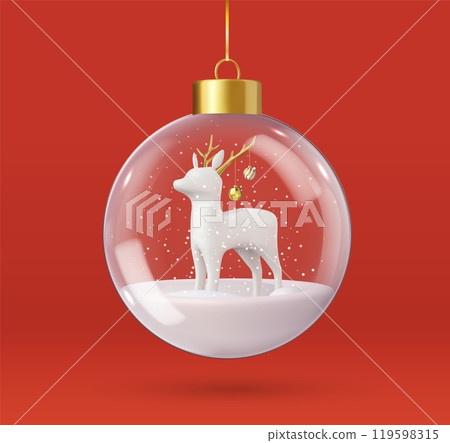 3d Transparent Christmas ball with deer 3d Transparent Christmas ball with deer 119598315