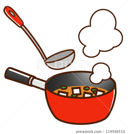 豆腐味噌湯和單手鍋中的勺子 豆腐味噌湯和單手鍋中的勺子 119598518