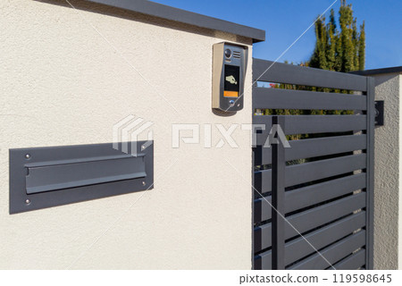 Modern Security Gate with Video Intercom Modern Security Gate with Video Intercom 119598645