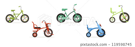 Kids Bicycles and Bike for Childhood Activity Vector Set 119598745