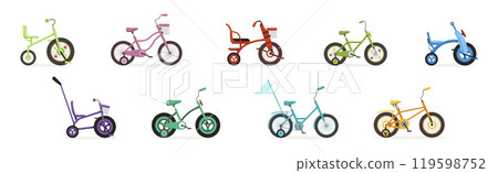 Kids Bicycles and Bike for Childhood Activity Vector Set 119598752