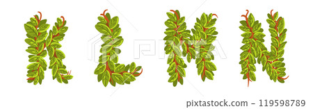Green Leaf Alphabet Letter with Lush Foliage Vector Set Green Leaf Alphabet Letter with Lush Foliage Vector Set 119598789
