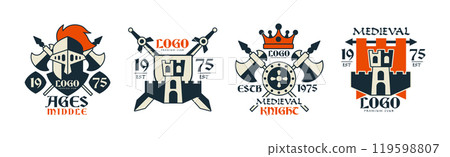 Middle Ages Logo Design and Medieval Emblem Vector Set 119598807