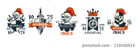 Middle Ages Logo Design and Medieval Emblem Vector Set Middle Ages Logo Design and Medieval Emblem Vector Set 119598814