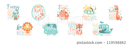 Cute and Funny Kids Logo Design Vector Set Cute and Funny Kids Logo Design Vector Set 119598862