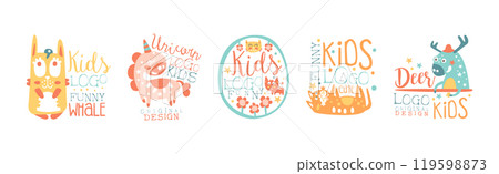 Cute and Funny Kids Logo Design Vector Set 119598873