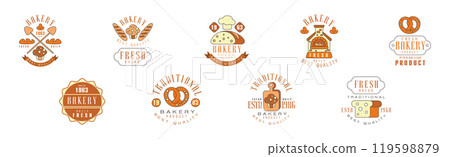 Bakery Product Logo and Company Label Design Vector Set Bakery Product Logo and Company Label Design Vector Set 119598879