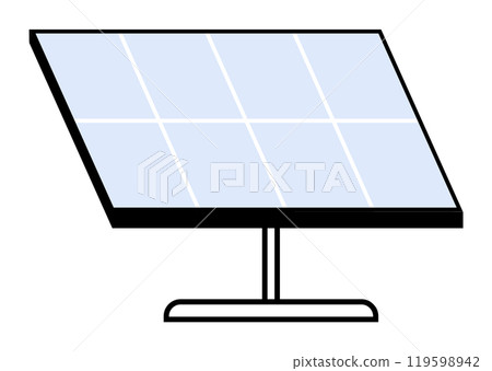 Solar panel on a stand representing clean energy. Ideal for sustainability, technology, renewable resources, eco-friendly practices, and green tech. Simple and modern style. Solar panel on a stand representing clean energy. Ideal for sustainability, technology, renewable resources, eco-friendly practices, and green tech. Simple and modern style. 119598942