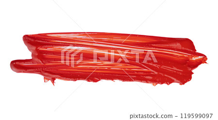 A bold red paint stroke spreads across a clean white surface A bold red paint stroke spreads across a clean white surface 119599097