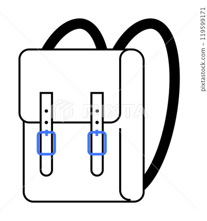 A clean-lined backpack with double straps and buckles, colored in black and white with blue accents. Ideal for school, travel, hiking, camping, and outdoor activities. Minimalist design. 119599171