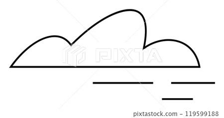 A black outline of a cloud with two sets of horizontal lines underneath, indicative of wind. Ideal for weather forecasts, meteorology, calendars, children s books, and environmental graphics. Minimal A black outline of a cloud with two sets of horizontal lines underneath, indicative of wind. Ideal for weather forecasts, meteorology, calendars, children s books, and environmental graphics. Minimal 119599188