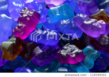 Colorful gummy candies, jelly bears sweets 119599301
