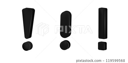 Black warning exclamation mark. Icon of hazard. Black alert signal symbol. Black warning exclamation mark. Icon of hazard. Black alert signal symbol. 119599568