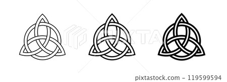 Viking black triquetra. Endless celtic knot. Pagan religious symbol. 119599594