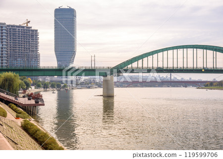 Belgrade Tower and Waterfront (Beograd na vodi) modern residential and commercial complex on Sava river in Belgrade, Serbia 119599706