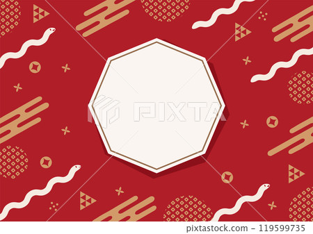 A frame illustration of a snake and a pop Japanese pattern inspired by the year 2025_Red A frame illustration of a snake and a pop Japanese pattern inspired by the year 2025_Red 119599735