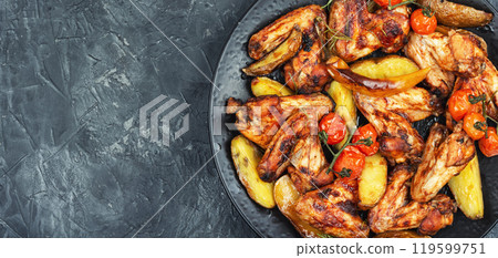 Roast chicken wings. 119599751